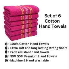 Stamio Cotton Hand Towel 390 Gsm | For Men, Women, Home Use, Gym, Wash Basin, Kitchen | Soft Absorbent Quick Dry Small Size Towels (Pink) -Set Of 6