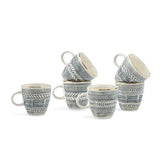 Hand Painted Ceramic Organic Coffee Cup Set Of 6 - 250ml Each, Off White | Medium Cup With Glossy Finish - Stoneware Coffee Cup Set | Ceramic Organic Cup - Microwave Safe & Dishwasher Safe