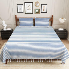 100% Cotton Double Bedsheet With Two Pillow Cover - Queen Size 90 X 100 Inches, Moonstone Blue | Handloom Cotton Bedsheets For Double Bed | All Season Comfort