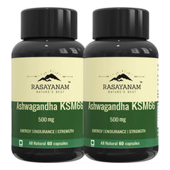 Rasayanam Ashwagandha Ksm-66 500mg Extra Strength Natural Formulation Support Strength & Energy Withania Somnifera Extract | 60 Veg Capsules 100gm 0.2lbs Each Pack Of 2