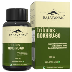 Rasayanam Tribulas Gokhru Gokshura Tablets 1000mg Ultra High Concentrated 60% Saponins, Improves Vigour, For Both Men & Women | 60 Tablets 100gm 0.2lbs