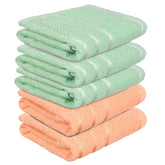 Kuber Industries Face Towel 1000 Gsm | Towels For Daily Use Workout Hand Towel | Lining Design | Pack Of 5 (Peach & Green)