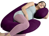 C Shaped Pregnancy Pillow For Maternity & Baby Nursing, Full Body Support, Purple | Abdomen, Spine, Neck & Head Support Cushion | Premium Velvet Outer Cover With Zip, Adjustable Pillow