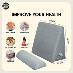 Wedge Pillow For Back Support, Adjustable Wedge Pillow With Headrest, Velvet Grey - 22 X 22 X 12 Inch | Memory Foam Bed Wedge Pillow For Sleeping | Acid Reflux, Gerd, Snoring, Resting