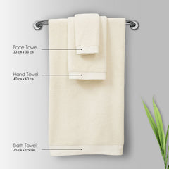 Spread Spain Resort Luxurious Cotton Towels 720 Gsm | Bath, Hand & Washcloth Towels Sets Of 3 Super Softness & Absorbent (Ivory)