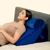 Wedge Pillow For Back Support, Adjustable Wedge Pillow With Headrest, Velvet Blue - 22 X 22 X 12 Inch | Memory Foam Bed Wedge Pillow For Sleeping | Acid Reflux, Gerd, Snoring, Resting