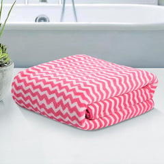 Kuber Industries Microfiber Bath Towel 350 Gsm | Large Size Soft Quick Dry & Absorbent Shower Bath Towel (Zig Zag - Pink)