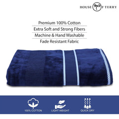 House Of Terry 100% Cotton Bath Towel 500 Gsm | Quick Dry, Soft & Absorbent, Fade-Resistant, Skin-Friendly Towel For Men & Women (Jubliee Navy)