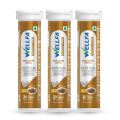 Wellfa Digesti Pro Tablets Multi Enzymes, Cumin Extract, Improves Digestion, Relief From Gas, Bloating & Heartburn Resolves Indigestion | Jeera - 20 Effervescent Tablets, 50gm 0.1lbs Each Pack Of 3