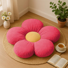 Flower Shaped Floor Cushion Pillow, For Kids Room, Living Room, Pink - 16 X 16 Inch | Luxury Kids Furnishing, Throw Pillow, Decorative Cushion, Nursery Décor, Velvet Cushion - Pack Of 1