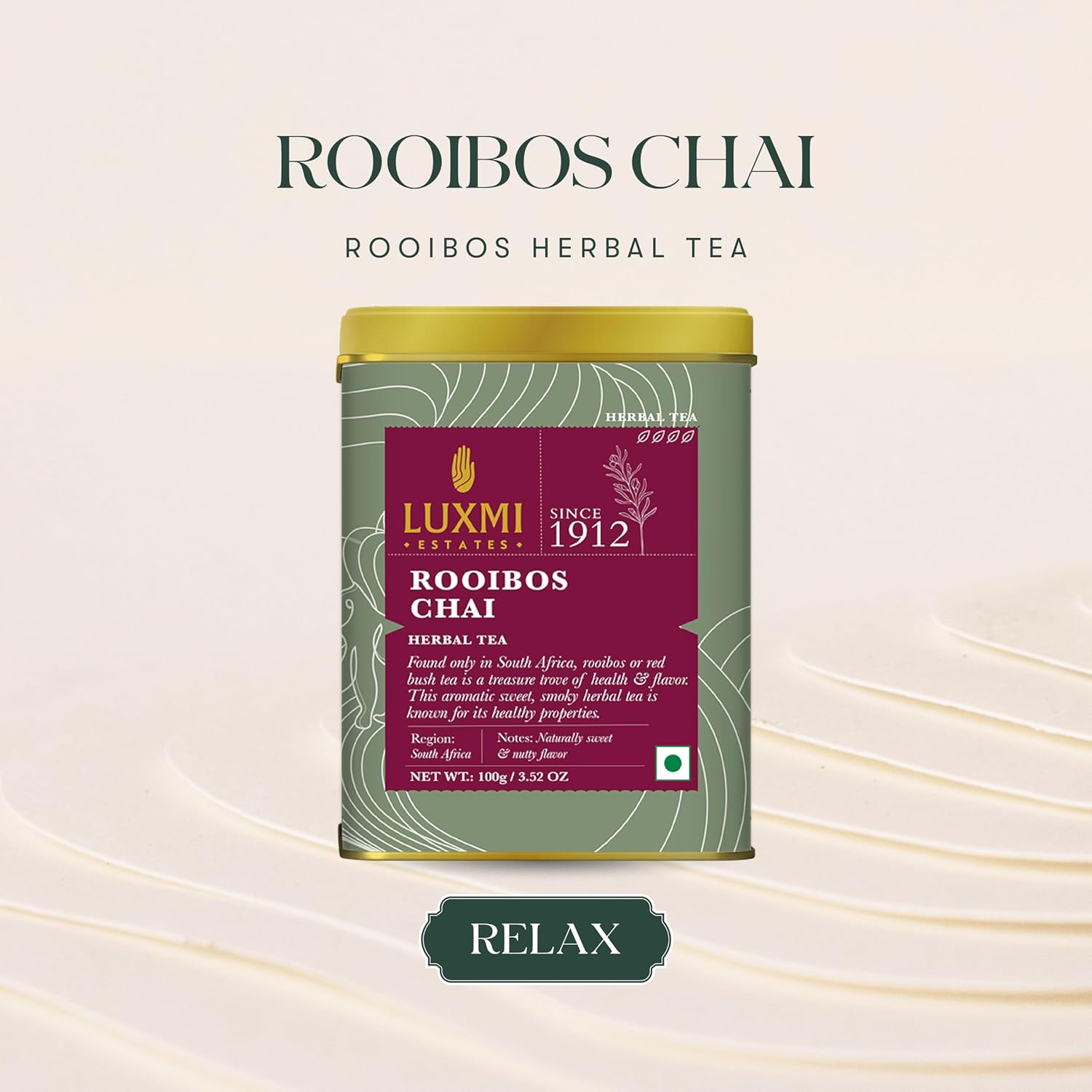 Luxmi Estates Rooibos Chai Herbal Tea - 100gm, 3.5 Ounce, 50 Cups | USDA Certified Organic Tea - Caffeine Free Herbal Tea Bags | Antioxidant Rich Herbal Beverage For Relaxation & Wellness Luxmi Estates Rooibos Chai Herbal Tea - 100gm, 3.5 Ounce, 50 Cups | USDA Certified Organic Tea - Caffeine Free Herbal Tea Bags | Antioxidant Rich Herbal Beverage For Relaxation & Wellness