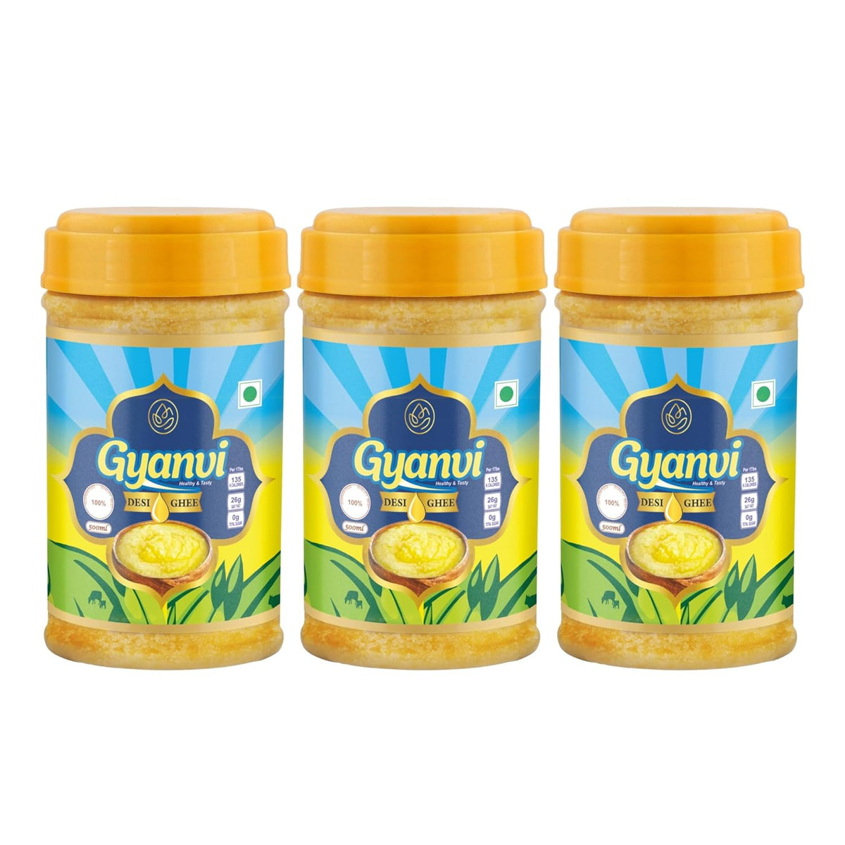 Pure Organic Desi Ghee By Gyanvi | High In Nutritious & Healthy Pure Desi Ghee For Used For Bakes Cookies | 1.5 Litre (500ml * 3) 50.7 Ounce | Plastic Bottle