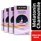 TE-A-ME Melatonin Chamomile Sleep Tea - Pack Of 4 X 25 Infusion Tea Bags | Chamomile Tea For Good Sleep - Made With Melatonin, Chamomile Flowers, Passion Herb, Lavender Flower | Caffeine Free