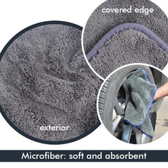 Detachi Dual Sided Microfiber Cloth 200 Gsm | Thick Lint & Streak-Free Multipurpose Cloths | Absorbent Extra Thick Plush Towel For Cleaning, Washing & Drying - Grey (1 Pcs)