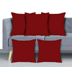 Microfiber Filled Floor Cushion, Decorative Throw Pillow, Maroon - 16 X 16 Inch | Home Décor Pillow, Sofa & Bed Cushion | Soft & Comfortable Pillow, Model No - F_26_kubmart016873 - Set Of 5
