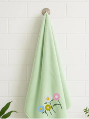 Divyam Floral Embroidered Bath Towel 350 Gsm | Premium Soft Microfiber Quick-Dry, Lightweight & Absorbent Towel With Pastel Daisy Design (Mint-Green)