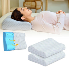 Gel Memory Cervical Neck Pillow For Pain Relief Sleep, Light Grey - Queen Size | Improves Posture & Spinal Alignment, Neck Pain Relief Cushion, Ultra Responsive, Washable Cover - Pack Of 2