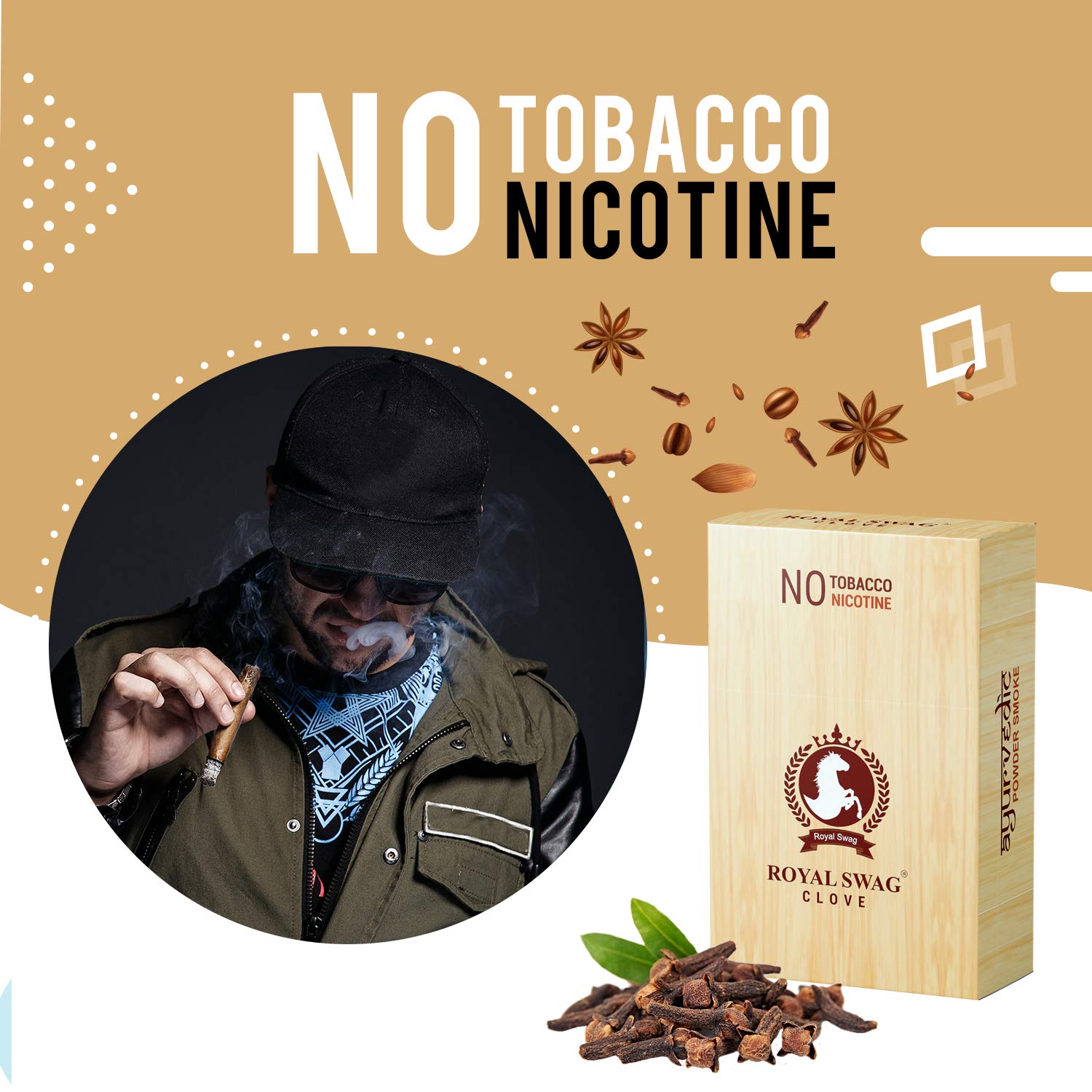 Royal Swag Ayurvedic Herbal Cigarette Clove Flavoured 100 Sticks 100% No Nicotine & No Tobacco - Smoking Cessation Non Addictive | Pack Of 100 Royal Swag Ayurvedic Herbal Cigarette Clove Flavoured 100 Sticks 100% No Nicotine & No Tobacco - Smoking Cessation Non Addictive | Pack Of 100