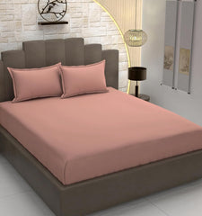 Plain Cotton King Size Elastic Fitted Bedsheet With 2 Pillow Covers - 72 X 78 X 8 Inches, Pink | Ideal For Home Bedrooms, Hotel Rooms, Guest Bedsheet