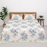 Printed Microfiber Single Bedsheet Include Pillow Covers, Soft Touch & Skin Friendly - Size 68 X 90 Inch, Blue & White | 186 Thread Count - Ultra - Soft Single Bedsheet
