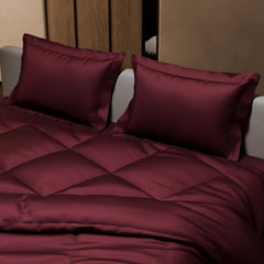 Comforter Set With Double Bedsheet & Pillow Covers - 90 X 100 Inches, Velvet Wine | Complete Bedding Set, Ideal Gifts For Couples, Bedroom Home Furnishing, Date Night