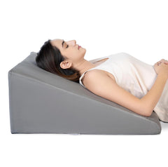 Wedge Pillow Memory Foam For Back Support, Grey, Large Size - 11 Inch | Wedge Cushion, Acid Reflux, Snoring, Gerd, Leg Elevation, Pregnancy | Removable Velvet Cover, Multipurpose Pillow