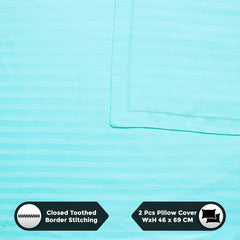 Satin Stripes King Size Cotton Bedsheet With 2 Pillow Covers - 108 X 108 Inches, Sky Blue | Perfect For Home Decor, Guest House | Ideal For All Seasons