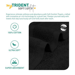 Trident Soft Comfort Air Rich 100% Cotton Bath Towels 500 Gsm | Large Size Bathroom Towels For Men/Women, 2 Pcs (Black)