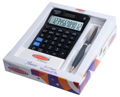 Bambalio Set Of Elegant Calculator & Pen Black | 12 Digits-large LC Display ,112 Steps Check And Correct | 3 Years Warranty - For Use School, Office, Study, Travel, Daily Use