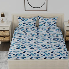 210 TC Premium King Size Bed Sheet Cotton With 2 Pillow Covers | 108 X 108 Inches, Blue & White | Naturally Soft, Breathable, & Skin Friendly