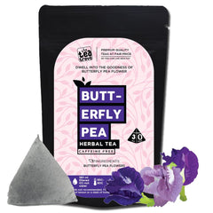 The Tea Trove Organic Butterfly Pea Herbal Tea Bags In Resealable Pouch - 30 Pyramid Tea Bags | Eco-Friendly Aprajita Flower Tea Bag - Blue Pea Flower Tea Coolers, Cocktails | Caffeine Free