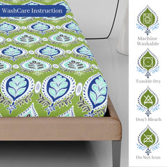 Super Soft Single Fitted Bedsheet With 1 Pillow Cover | 57 X 78 + 6 Inches, Light Green - Perfect For Use In Bedrooms, Guest Rooms, Dormitories