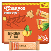 Chaayos Instant Premix Ginger Chai - 36 Sachets, 288gm, 10.1 Ounce | Instant Ginger Assam Tea - Low Sugar, Hassle Free | Strong Golden Chai