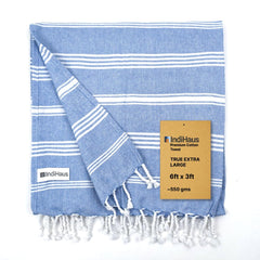 Indihaus Premium Extra Large Cotton Towel 250 Gsm | Soft, Absorbent & Comfortable Quick Dry Bath Towels Large Size (Blue)