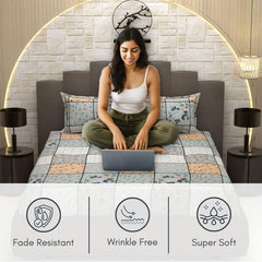 Includes 1 Queen Size Bedsheet With 2 Matching Pillow Covers - 90 X 100 Inches, Grey & White | Ideal For Modern Indian Bedrooms, Guest Rooms, & Everyday Home Use