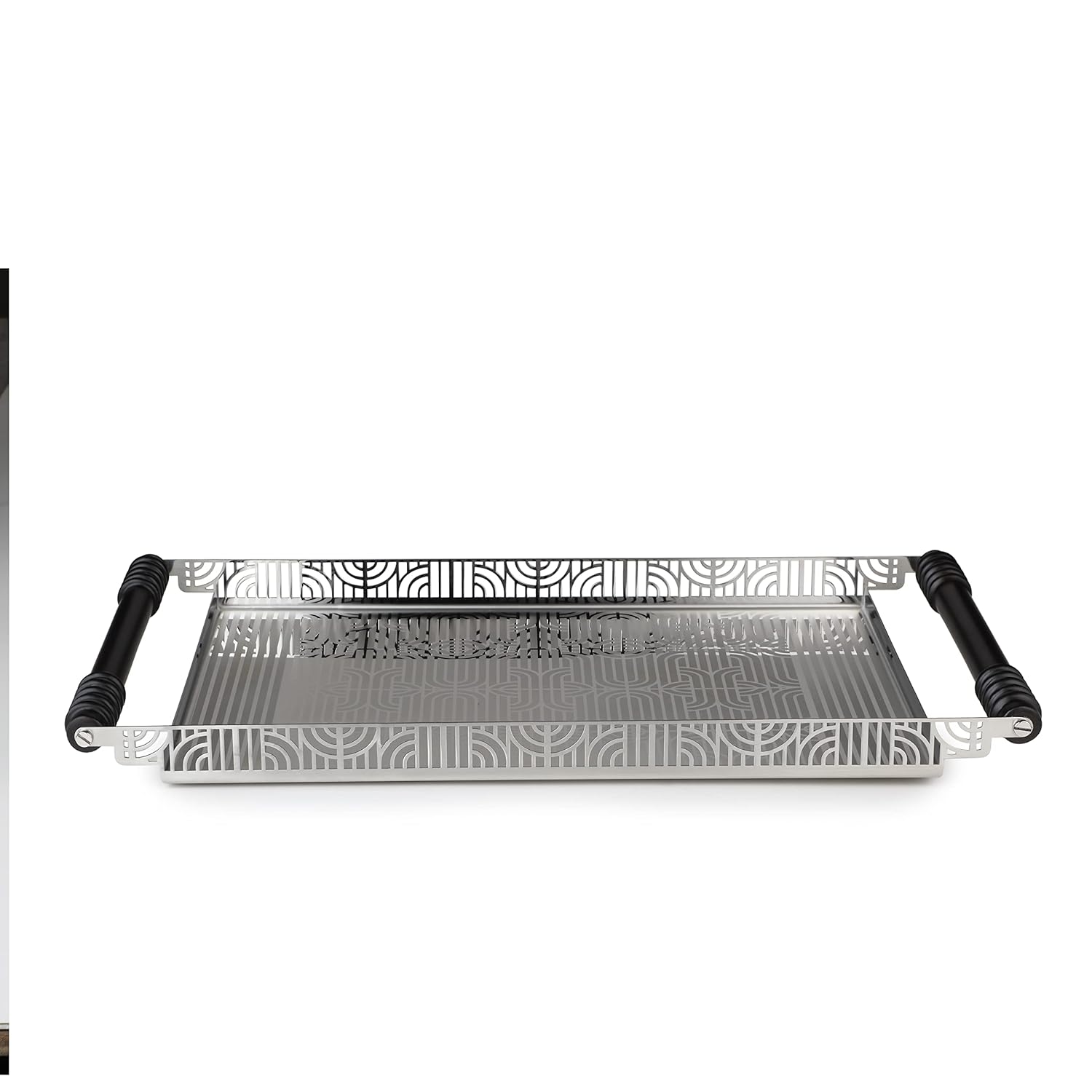 Designer Silver Stainless Steel Square Tray - Deco Lattice Series | Laser Etched - Multipurpose Serving Tray For Home & Dining Table | Serve Ware & Tableware - Dishwasher Safe Designer Silver Stainless Steel Square Tray - Deco Lattice Series | Laser Etched - Multipurpose Serving Tray For Home & Dining Table | Serve Ware & Tableware - Dishwasher Safe