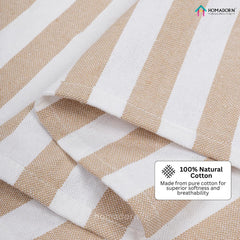 Homadorn 100% Cotton Striped Fouta Bath Towels 350 Gsm | Soft Quick Dry & Absorbent Hand-Knotted Tassels | Turkish Hamam Towel (Beige - White)