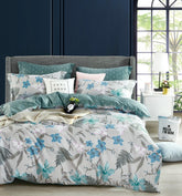 Soft Cotton Super King Size Bedsheet With 2 Large Size Pillow Covers - 108 X 108 Inches, Grey & Aqua | 240 Thread Count Suitable For All Seasons & Easy To Wash