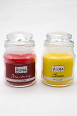 LEMON & STRAWBERRY JAR CANDLE SET OF 2 PARAFFFIN WAX | BURNING TIME 30 HOURS