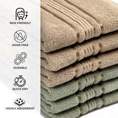 Akiko Home 100% Cotton Essential Series Hand Towels 1200 Gsm | Soft, Absorbent & Durable, Cotton Hand Towel For Bathroom Use, Gentle On Skin- Pack Of 6 (Beige & Green)