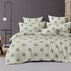 Cotton Double Bedsheets King Size With 2 Pillow Covers | Size 78 X 72+10 Inches, Grey & White-All Around Elastic Fitted Design Bedsheet