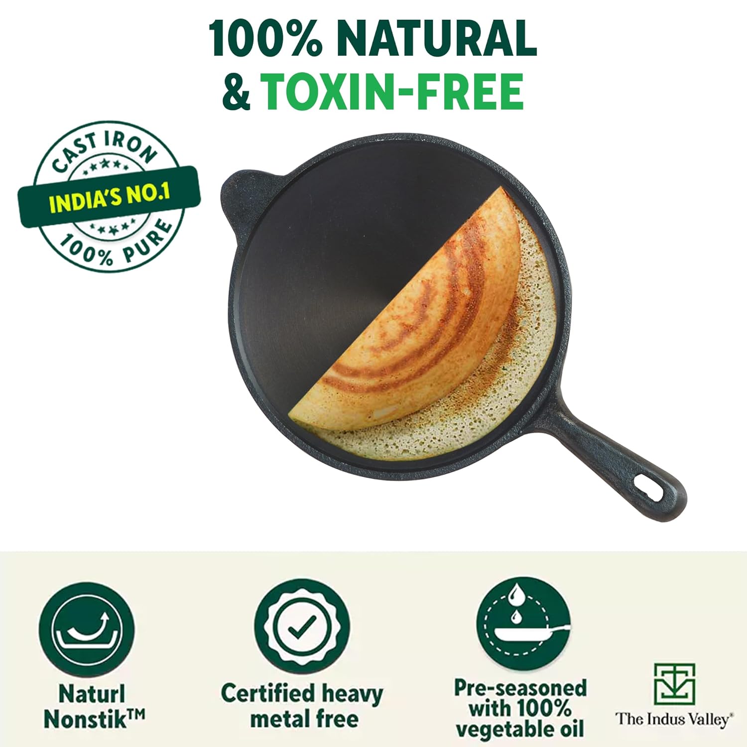 Super Smooth Cast Iron Tawa With Free Wooden Spatula For Dosa, Chapathi - 25.4cm, 10 Inch, 1.8 Kg | Induction Friendly, Naturally Nonstick, 100% Pure & Toxin-Free, No Chemical Coating Super Smooth Cast Iron Tawa With Free Wooden Spatula For Dosa, Chapathi - 25.4cm, 10 Inch, 1.8 Kg | Induction Friendly, Naturally Nonstick, 100% Pure & Toxin-Free, No Chemical Coating