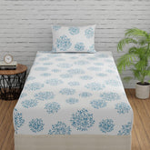 1 Single Bedsheet With 1 Pillow Cover | Durable & Long Lasting Fabric, Easy Hand & Machine Wash | Size - 55 X 88 Inches, White & Blue