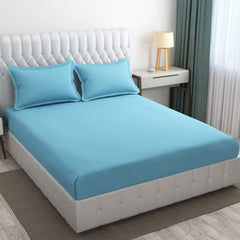 Wrinkle Resistant King Size Bedsheet With 2 Pillow Cover - 108 X 108 Inches, Sky Blue | Smooth, Breathable, Comfortable Double Bedsheet