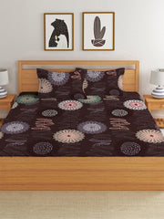 Elastic Fitted Printed King Size Double Bed Bedsheet With 2 Pillow Covers | 72 X 78 X 10 Inches, Brown | Super Soft Premium Brushed Glace Cotton Material