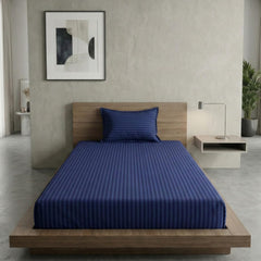 Cotton Blue Striped Single Bedsheet With 1 Pillow Cover - 55 X 90 Inches | Long-Lasting Color Comfortable Fabric Bedsheet