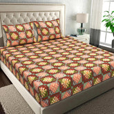 100% Pure Microfiber Double Bedsheet For With 2 Pillow Covers - 86 X 88 Inches, Beige & Green | Traditional Handcrafted Design-Ideal For All Seasons Bedsheet