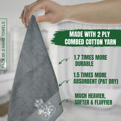 Rangoli 100% Cotton Martin Hand Towels 540 Gsm | Quick Dry, Ultra Soft, Highly Absorbent Printed Hand Towel For Men & Women Luxury & Highly Absorbent Towels - Grey (Set Of 2)