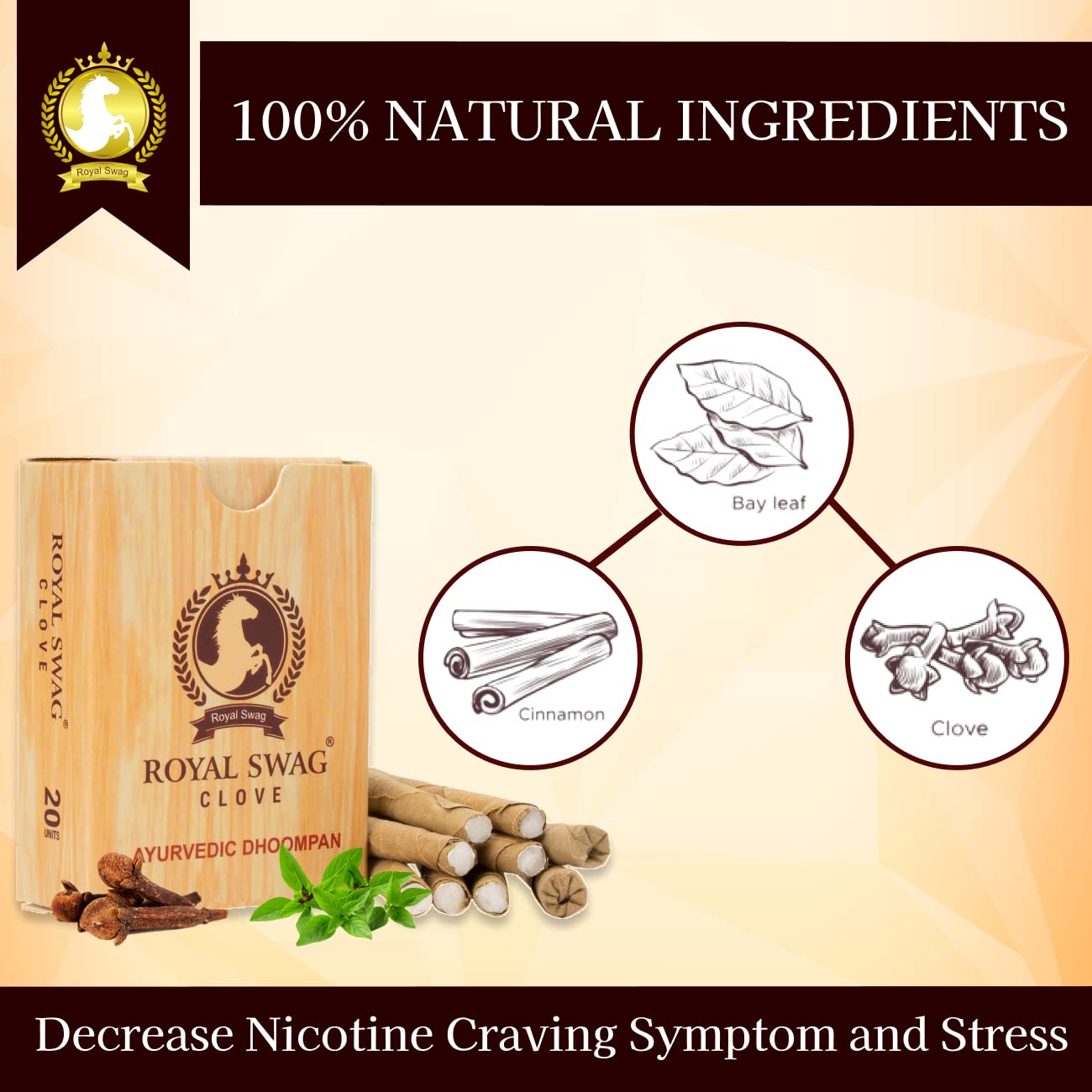 Royal Swag Ayurvedic Herbal Filter Bidi For Smoking 100% Tobacco-Free, Nicotine-Free (Pack Of 60 Sticks) With 20 ml Shot Spray Satisfy Nicotine Craving (Smoking Cessation) Royal Swag Ayurvedic Herbal Filter Bidi For Smoking 100% Tobacco-Free, Nicotine-Free (Pack Of 60 Sticks) With 20 ml Shot Spray Satisfy Nicotine Craving (Smoking Cessation)