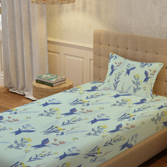 Printed Bedsheet For Single Bed With 1 Pillow Cover (Size 58 X 90 Inches) Mint Blue | Bedding Set Is Beautifully Coordinated | Breathable, Lightweight & Easy To Maintain